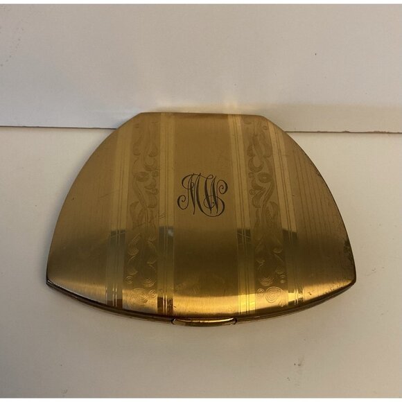 Vintage Elgin American Compact Gold Tone Monogrammed Triangular Shape 1950's - Picture 12 of 12